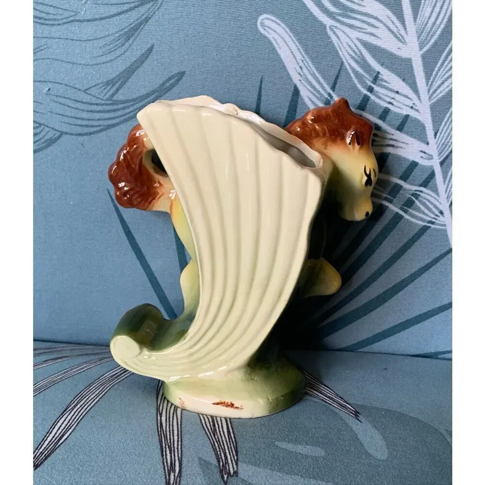 Horse Planter Vase Ceramic Yellow Vintage MCM Retro Art Deco